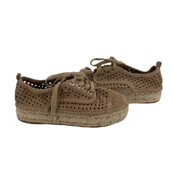 J/Slides Tan Perforated Lace-Up Rileyy Espadrille Loafers Size 7 Women’s - Picture 1 of 8
